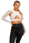 mesh crossbody long sleeve top